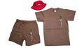 mens brown short set(dirty rice collection) w/ red bucket hat