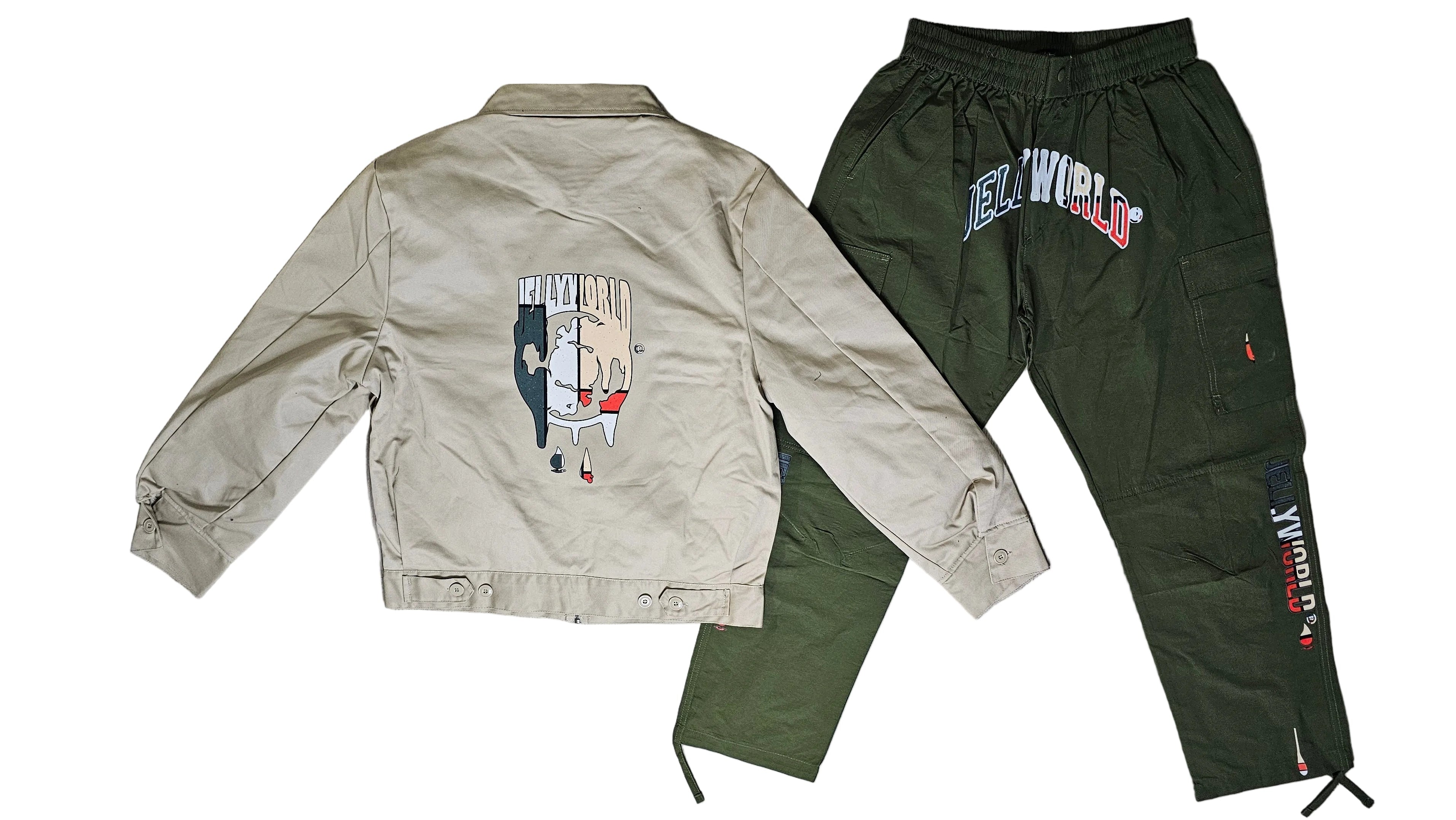 Mens khaki Jellyworld jacket combo w/shorts or windbreakers