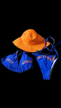 ladies side tie medium bikini w/orange bucket hat
