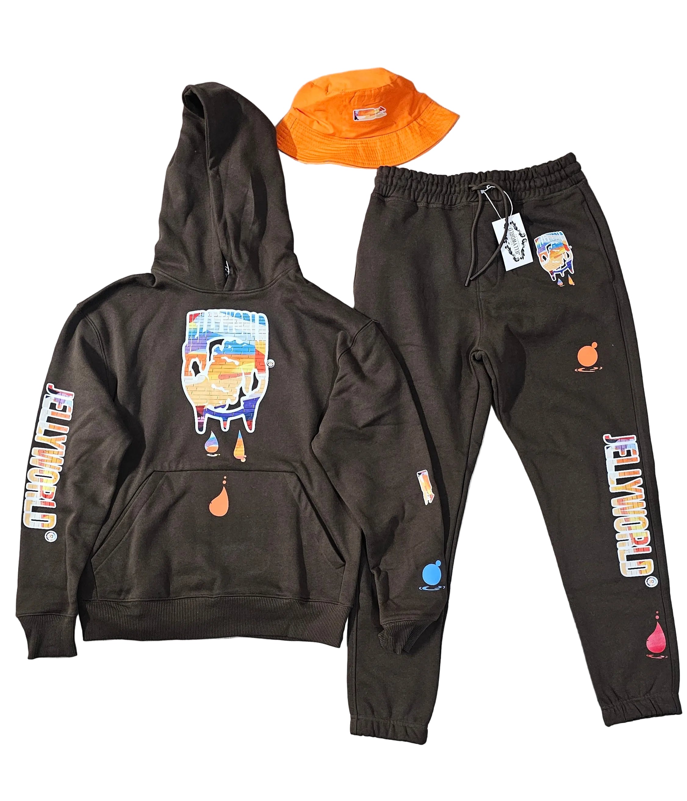 Bricks edition jogger brown w/orange bucket hat