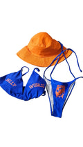 ladies side tie medium bikini w/orange bucket hat