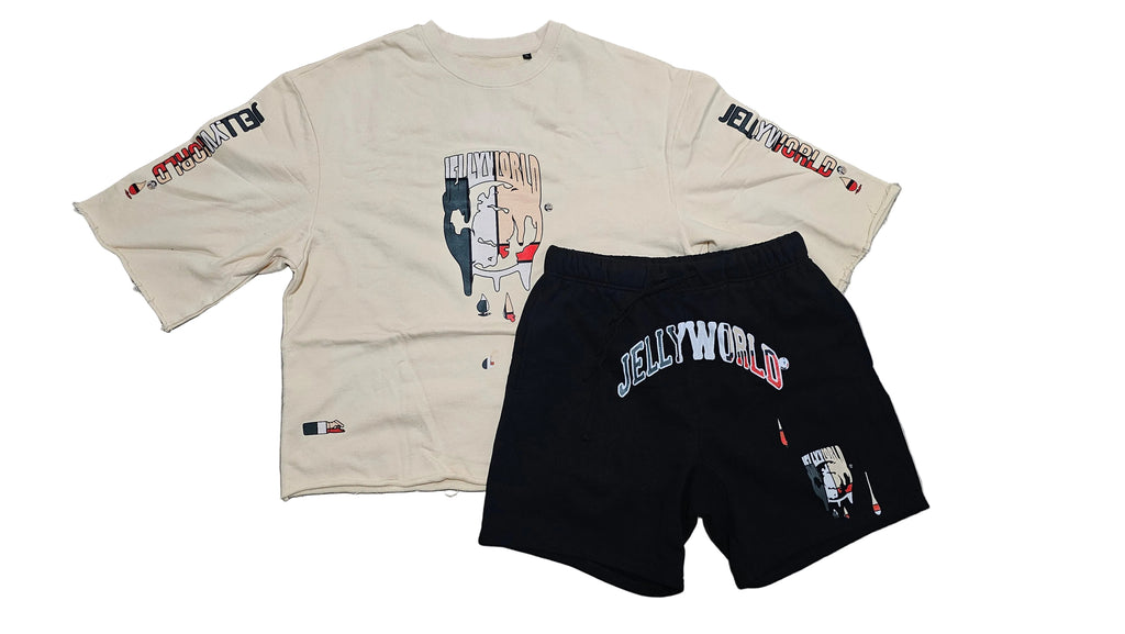dirty rice cream sweater(over sized drop shoulder)/shorts